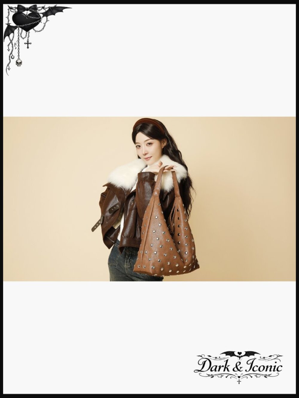 Studded Hobo Purse, Leather Tote Bag Rivet Studded Shoulder Bag Punk Handbag - Picture 7 of 7